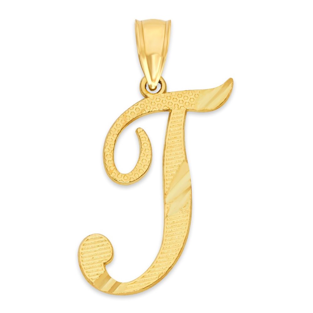 14k Real Solid Gold Initial Letter Pendant